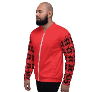 Majesty 22 model wearing red bomber jacket